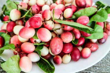 Carunda veya Karonda meyve bitki ve ilaç, kırmızı gömerim meyve ve yeşil yaprakları kullanılan