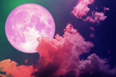Süper tam pembe ay geri siluet renkli kırmızı gökyüzü, Nasa tarafından döşenmiş bu görüntü unsurları