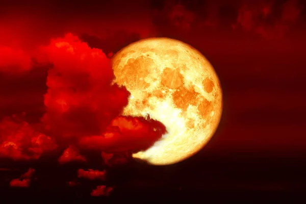 Супер Кровавая Луна Назад Красное Облако Красном Ночном Небе Элементы — стоковое фото