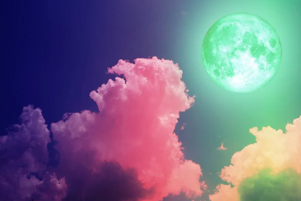 Bulan Super Hijau Kembali Siluet Penuh Warna Langit Elemen Gambar — Stok Foto