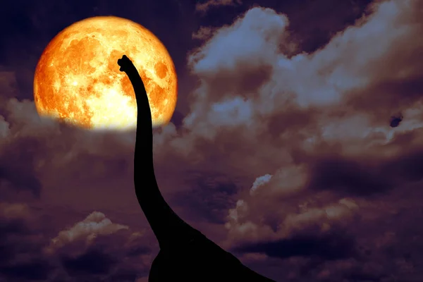 Blood Moon Back Silhouette Dinosaur Dark Night Heap Cloud Elements — Stock Photo, Image