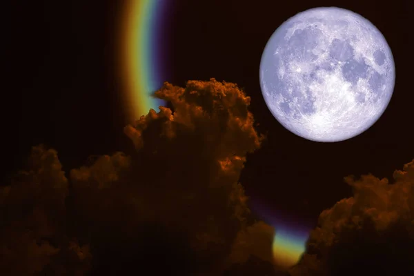 Lune Sang Pleine Retour Sur Silhouette Nuage Rouge Foncé Eléments — Photo