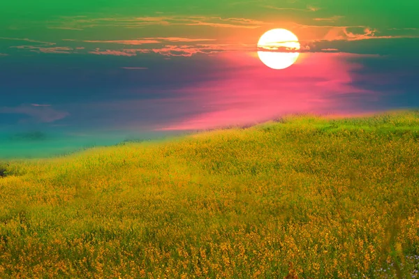 Sonnenhanf Tal Und Der Sonnenaufgang Und Der Bunte Himmel — Stockfoto