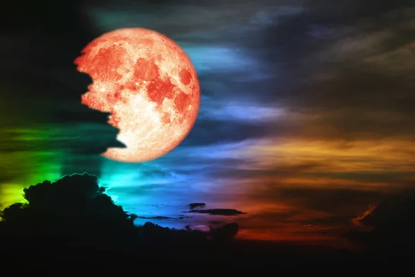 Холодний Місяць Барвисті Хмара Веселки Нічному Небі Елементи Цього Зображенні — стокове фото