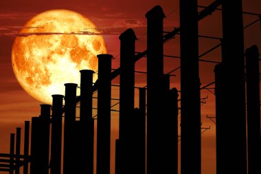 kanlı ay sırt üstünde siluet inşaat gece gökyüzü, Nasa tarafından döşenmiş bu görüntü unsurları üzerinde