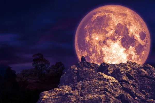 Luna Púrpura Oscura Sobre Piedra Monstruo Sobre Roca Acantilado Elementos — Foto de Stock