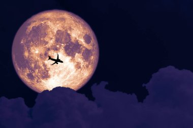 gün batımı gökyüzünde siluet yığın bulut süper dolunay geri, Nasa tarafından döşenmiş bu görüntünün elemanları