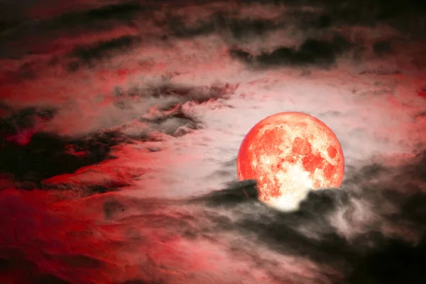Red Moon Back Silhouette Colorful Heap Cloud Night Sky Elements — Stock Photo, Image