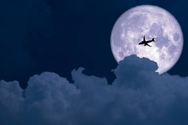 gün batımı gökyüzünde siluet düzlem bulut süper dolunay geri, Nasa tarafından döşenmiş bu görüntünün elemanları
