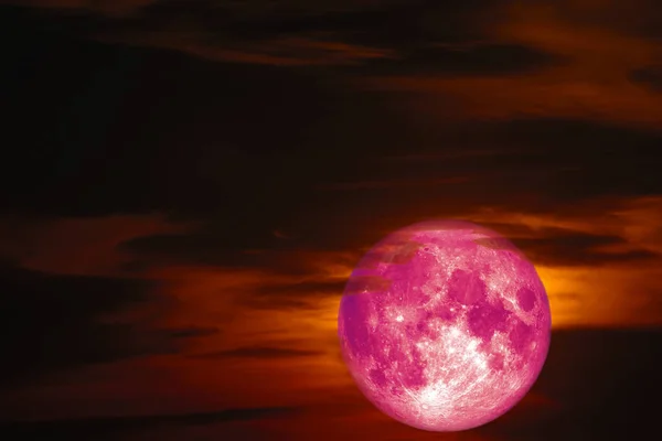 Super Snow Roze Maan Silhouet Rode Wolk Nachtelijke Hemel Elementen — Stockfoto