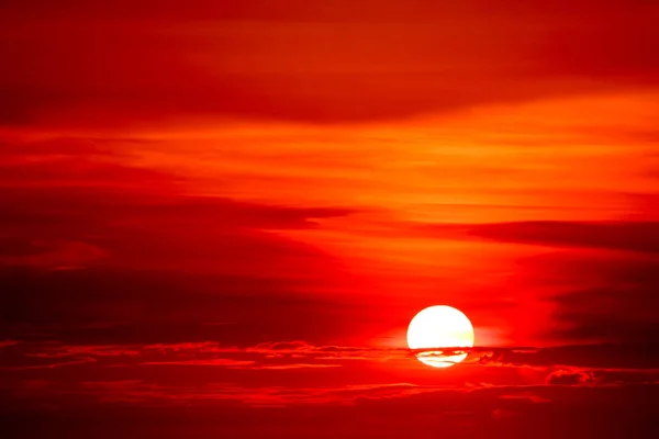 Koyu Kızıl Gökyüzü Günbatımı Renkli Alev Bulut Siluet Ağacı — Stok fotoğraf
