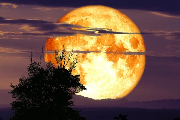 실루엣 구름과 밤에 산에서 다시 전체 까마귀 달 sk — 스톡 사진