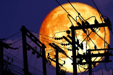 siluet güç elektrik hattı gecesi aya geri tam kabuk 