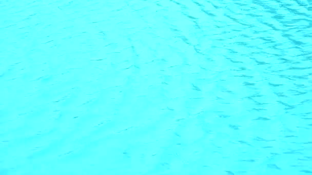 Kis hullám mozog balról jobbra a víz felszínén úszó világoskék padló — Stock videók