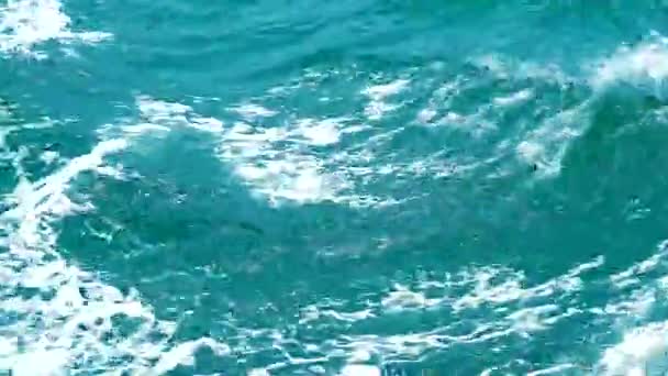Волновая форма привода лодки на поверхности моря голубой цвет воды — стоковое видео