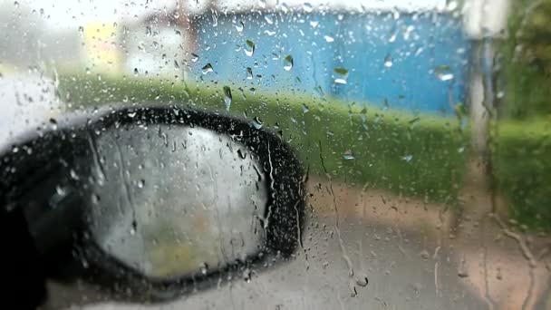 Driver parking auto omdat kan niet kijken Side Mirror en auto Shake door zware wind2 — Stockvideo