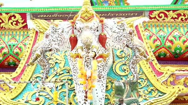 エラワンゾウ、3頭の象、カオマイカウ寺院でインドラの車両 — ストック動画