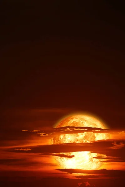 Super snow blood moon back on night sky silhouette cloud — стоковое фото