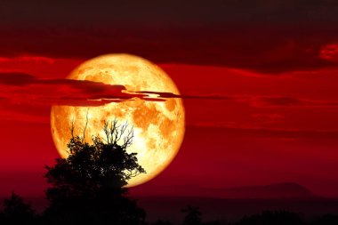 gece dağ gökyüzü kan kırmızı siluet
