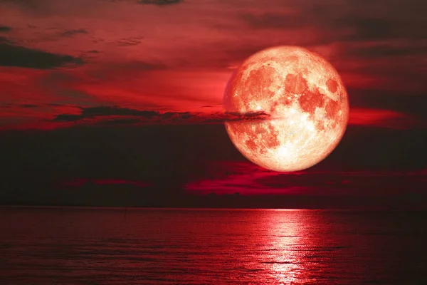 Red sturgeon moon back on silhouette cloud on the sunset sky — Stock Photo, Image