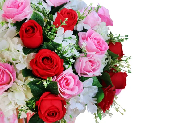 레드와 핑크 장미 꽃다발 꽃 웨딩 패브릭 장식 — 스톡 사진