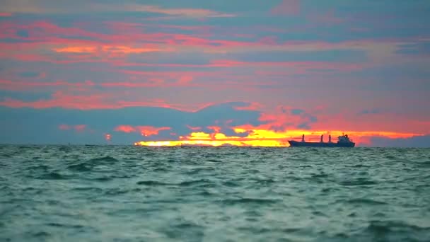 Πάρκινγκ πλοίων στη θάλασσα και σύννεφο στο Sunset Sky — Αρχείο Βίντεο