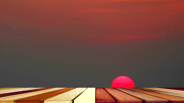 Trozos de madera y amanecer cielo despejado por la mañana — Vídeos de Stock