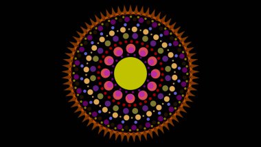 sanat nokta daire ve dışında küçük yirmi ön dikenli sarı turuncu mor ton siyah izole