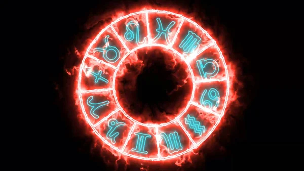 Знак Зодиак Слот Цикле Пламени Черном Фоне Экрана — стоковое фото