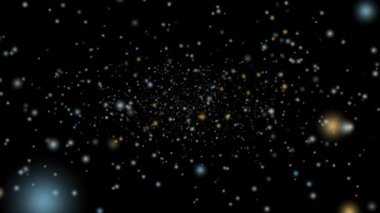 Derin altın kar ve buz tozu çok yavaş düşüyor ve siyah ekranda soluyor.