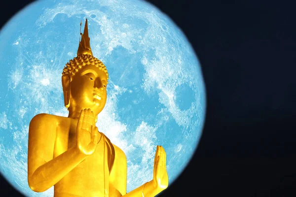 Buddha Pacifikace Oceánu Super Modrý Měsíc Noční Obloze Den Asanha — Stock fotografie