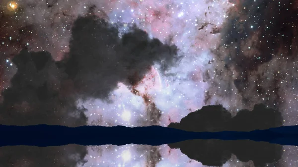Nebula Reflection Mirror Dark Night Sky Water Surface Lake — Stock Photo, Image