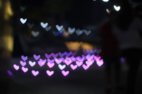 Pink Bokeh Blur Heart Shape Love Valentine Colorful Night Light — Stock Photo, Image