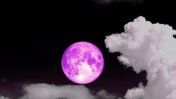 Luna piena rosa sorgere sul cielo notturno e nube grigia passaggio in movimento — Video Stock