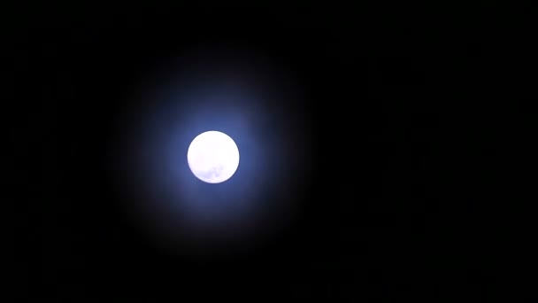 Telitokhal hold emelkedik az éjszakai égbolton és sötét felhő halad át — Stock videók