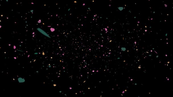 Vergrößern Deep Space Gold Herz schwebt langsam und verblasst auf schwarzem Bildschirm — Stockvideo