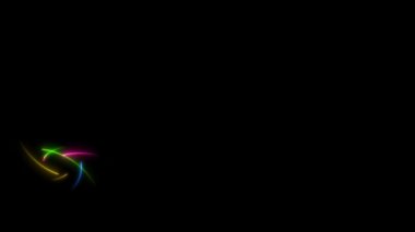 Tüm gökkuşağı yüz neon ok rastgele orta çerçeve hareket ve siyah ekrana yedi kez çarpar