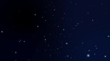 Bulanık ve kar yıldızı hareketli parçacıklar koyu mavi ekran arkaplanında yavaşça soldular