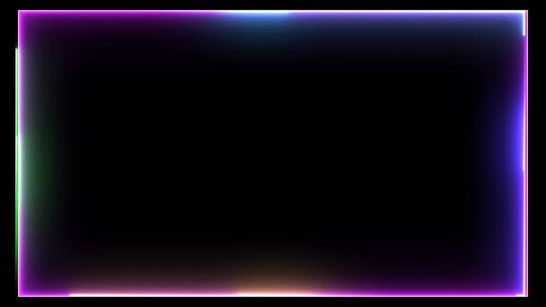 Linia neon lekki ruch graniczny obracać w lewo na czarnym ekranie — Wideo stockowe