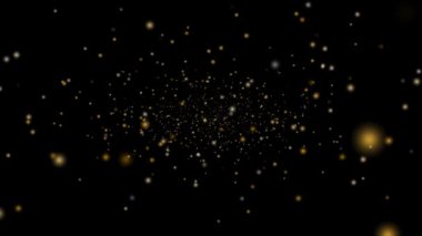 Koyu altın kar ve buz tozu yavaşça düşüyor ve siyah ekranda soluyor.