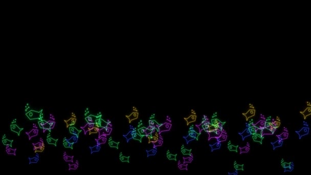 Rainbow kleurrijke honderd vissen langzaam dansen op hoek zwart scherm — Stockvideo