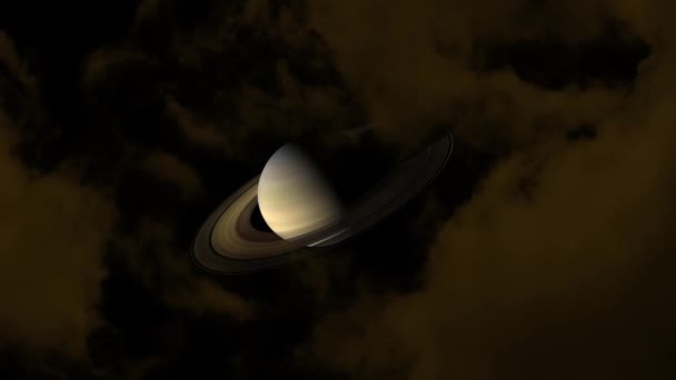 Saturnus på natthimlen och orange moln flyttar passera — Stockvideo