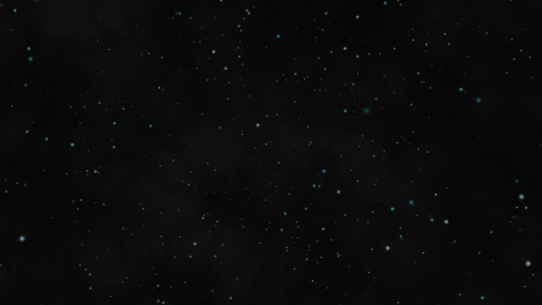 Neve gelo colorido estrela movimento brilho partículas lento desvanecido no fundo de tela azul escuro — Vídeo de Stock