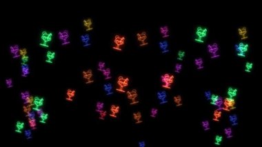 Gökkuşağı renkli meyve suyu uzun bardak yavaş uçuyor tüm çerçeve siyah ekranda, parti konsepti ve kutlamalar ve komik olay