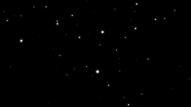 Oskärpa och stjärnor rotera rörelse glittrande partiklar långsamt bleknat på svart skärm bakgrund — Stockvideo