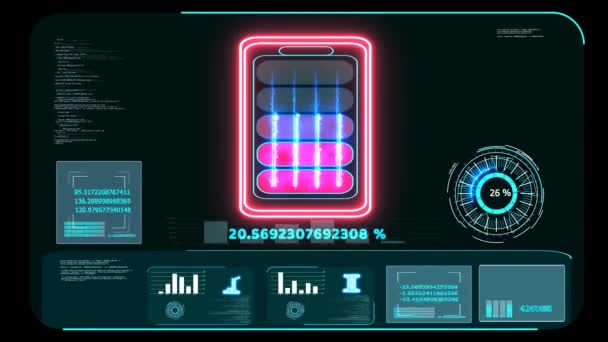 Bateria futurista barra de energia de lítio de carbono e carregador maximun duzentos por cento — Vídeo de Stock