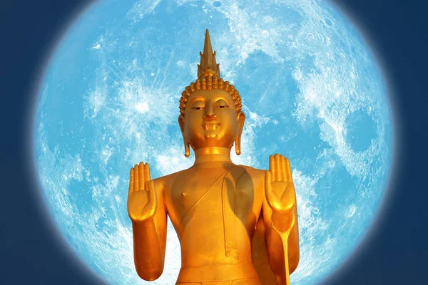Buddha Pacifikace Oceánu Super Modrý Měsíc Noční Obloze Den Asanha — Stock fotografie