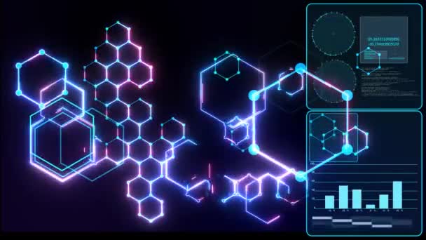 Futurisztikus digitális adatfeldolgozás nano technológia intelligens grafikus erőteljes energia és elemzés és grafikon monitor — Stock videók