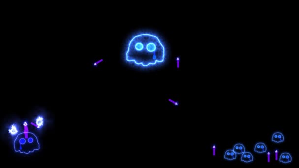 Skallar försöker kasta svart ljus ljus till gråtande skalle då framgång Happy Halloween aura text effekt kommer att visas på svart skärm — Stockvideo