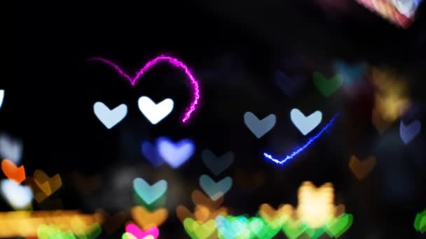 Blur e bokeh forma do coração amor valentine colorido noite luz e efeito do coração — Vídeo de Stock